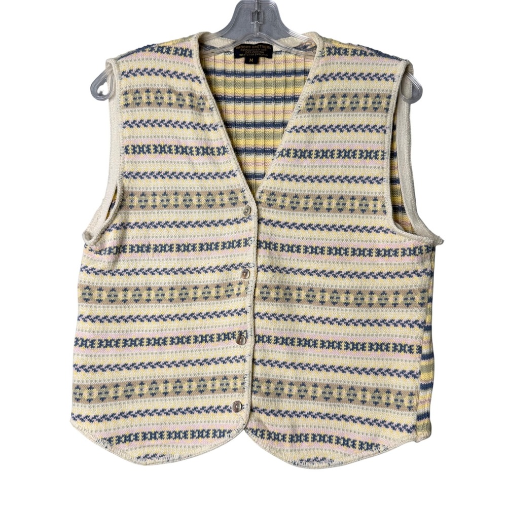Vintage Brooks Brothers Knit Sweater Vest‎ Womens M Pastel Grandma Teacher Prep